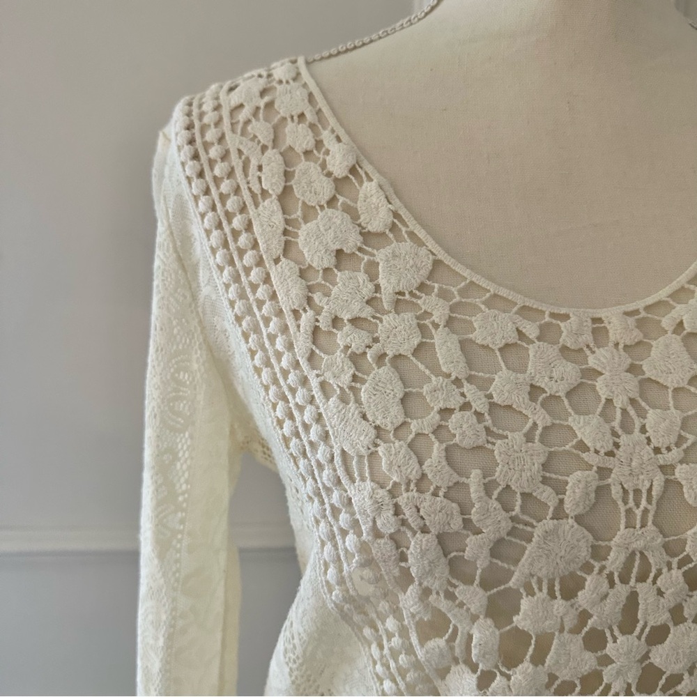✌️ Bohemian cream white crochet lace Long Sleeve Blouse
